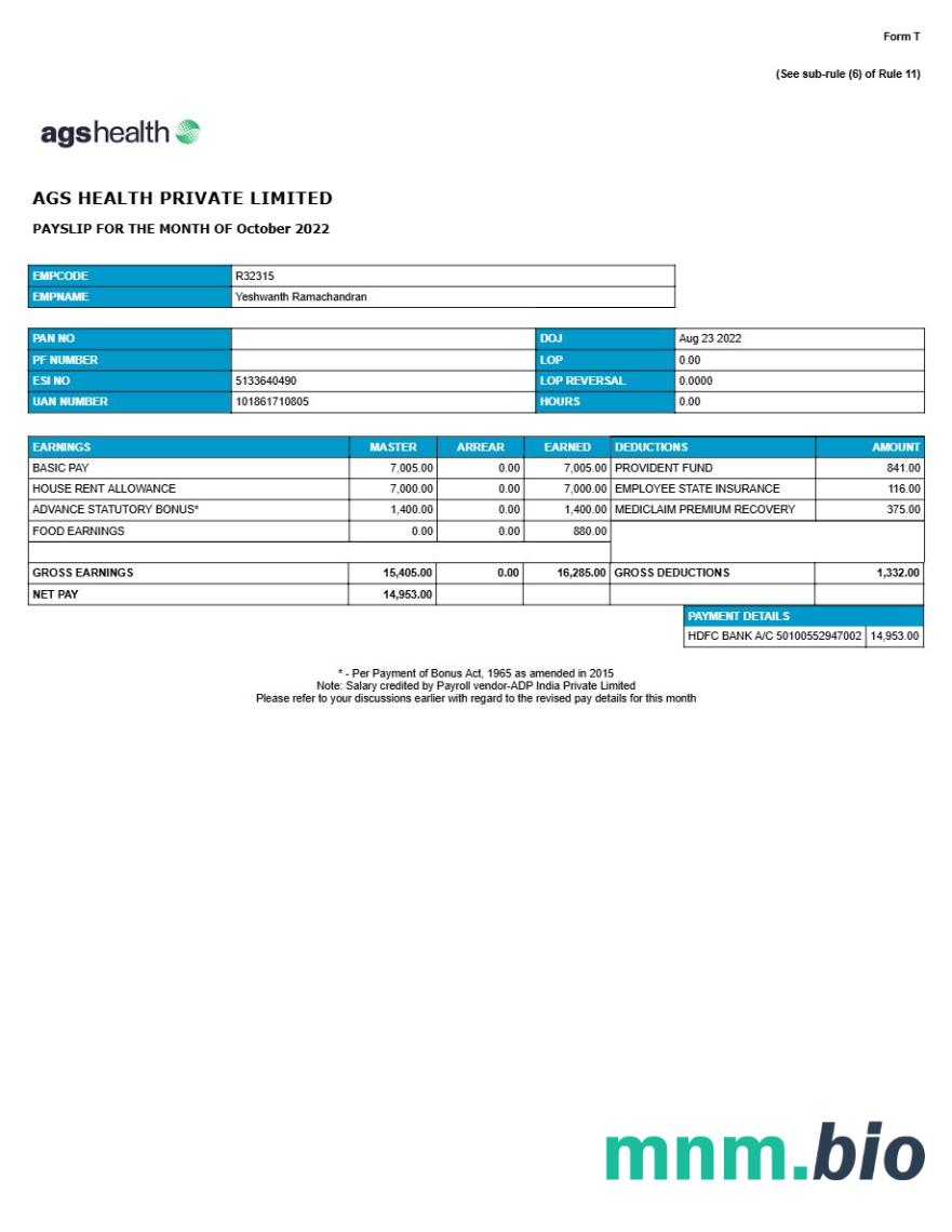 AGS Health management company payslip szablon w formatach Word i PDF
